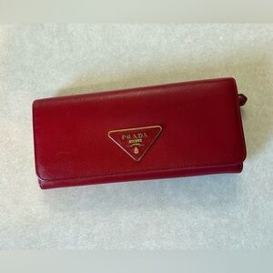 Prada Cherry Red Saffiano Continental Wallet